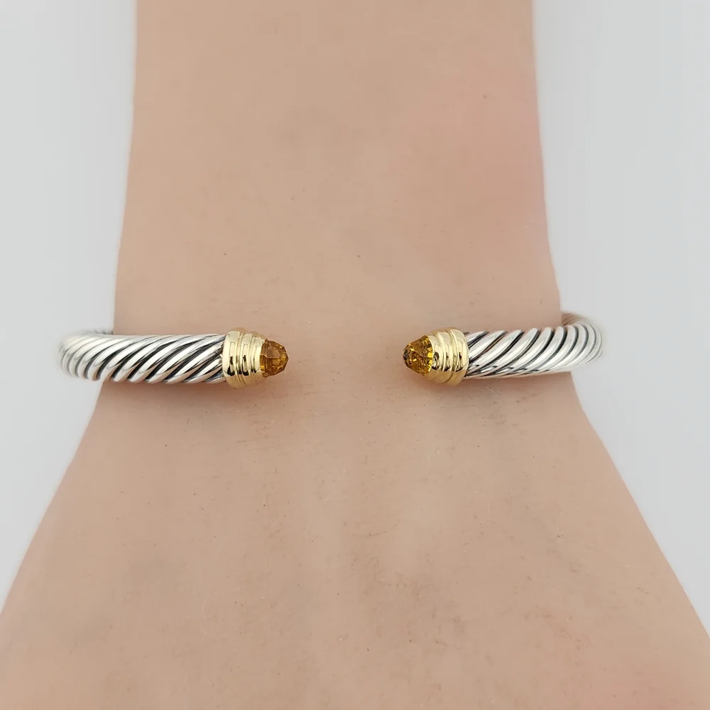 David Yurman 5mm Sterling Silver & 14k Gold Cable Bracelet With Citrine - Picture 4 of 4